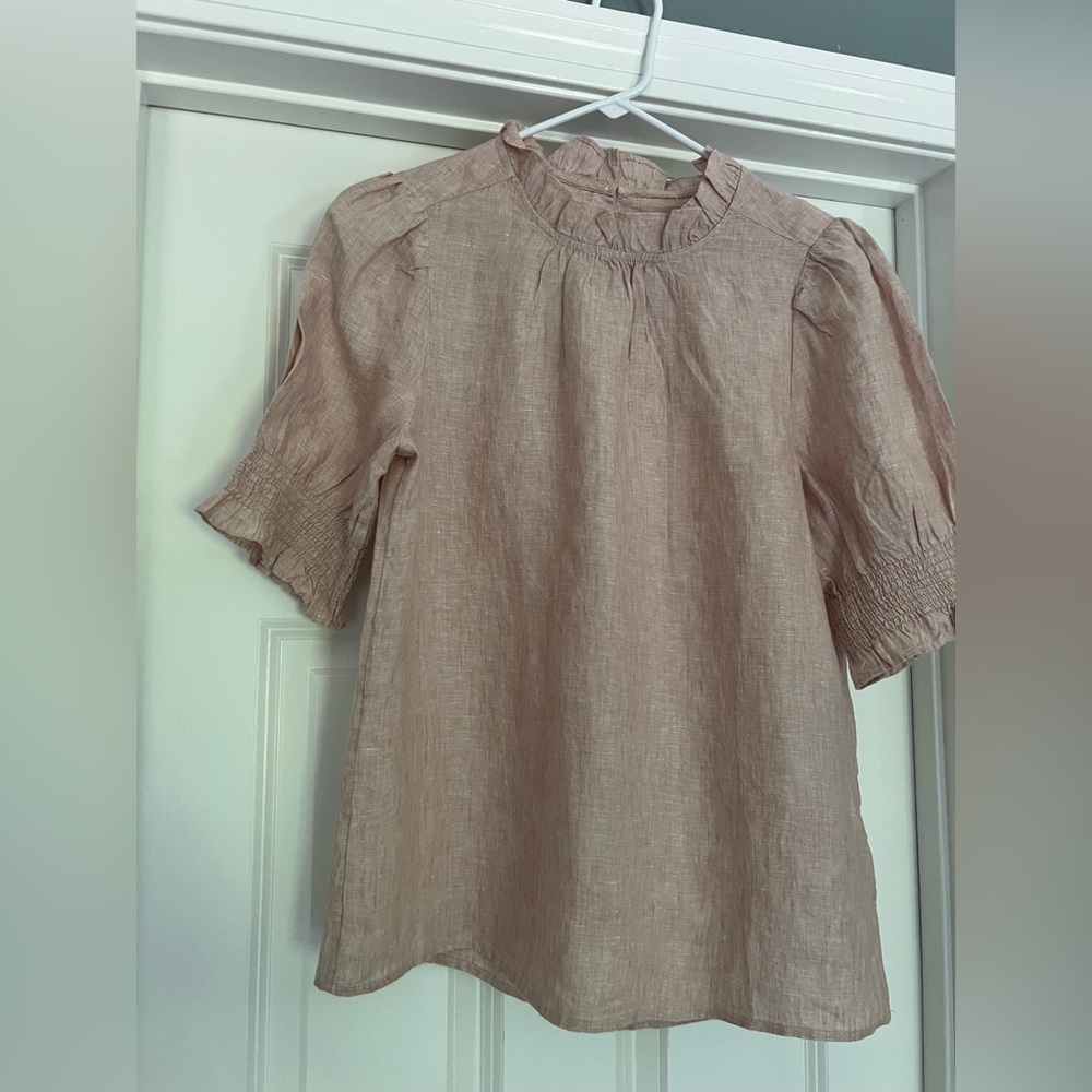 J. Crew Soft Mauve Ruffled Mandarin Collar Blouse